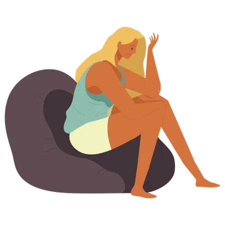 Upset female sitting on bean bag  Illustration