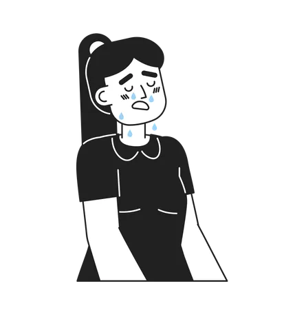 Upset girl with dropping tears and open mouth  Illustration