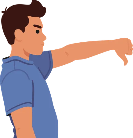 Upset Male Character Expresses His Disapproval With A Stern Frown And A Deliberate Thumbs Down Gesture Conveying His Strong Dislike Or Dissatisfaction Side View Cartoon People Vector Illustration Illustration