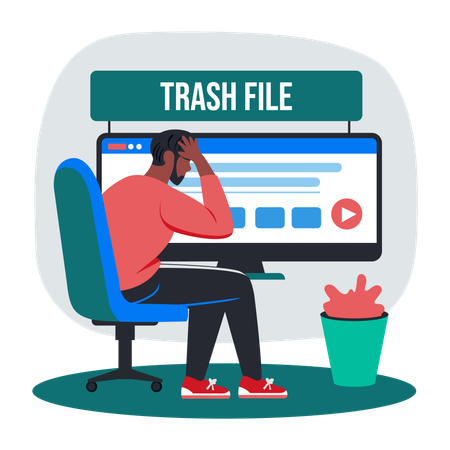 Upset man having trash file  Illustration