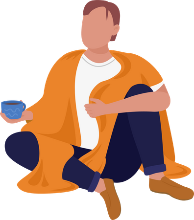 Upset Man wrapped in blanket  Illustration