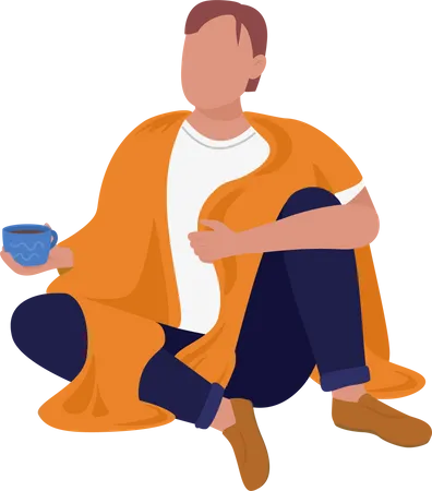 Upset Man wrapped in blanket  Illustration