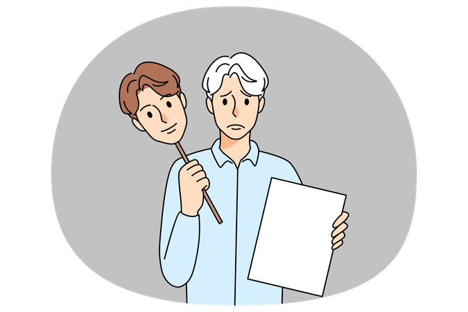 Upset old man struggle with ageism at work  Illustration