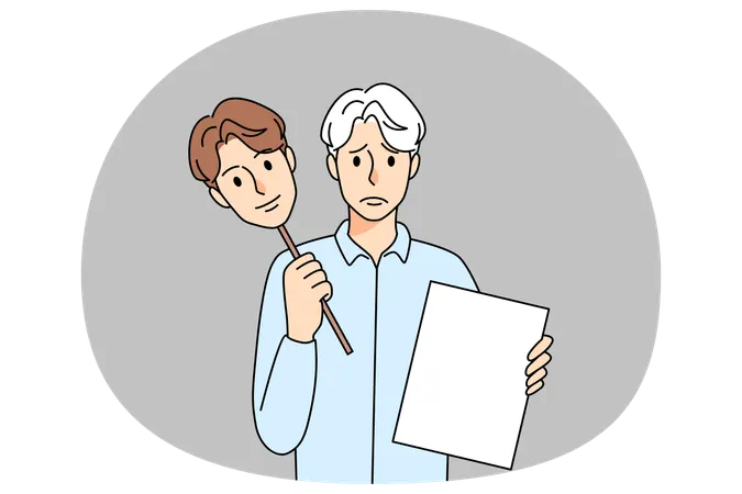 Upset old man struggle with ageism at work  Illustration