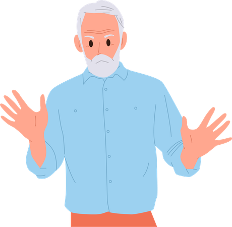 Upset senior man waving hand gesturing denial sign  Illustration