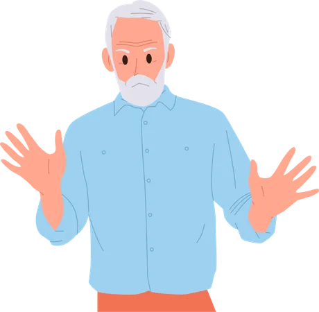 Upset senior man waving hand gesturing denial sign  Illustration