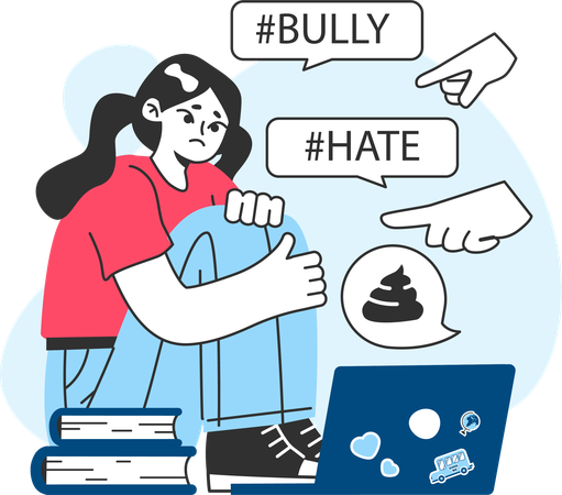 Upset victim being bullied and shamed by others on internet  Illustration
