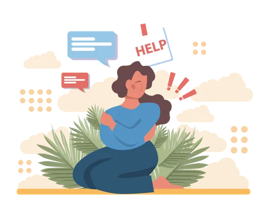 Upset woman asking for help  Illustration