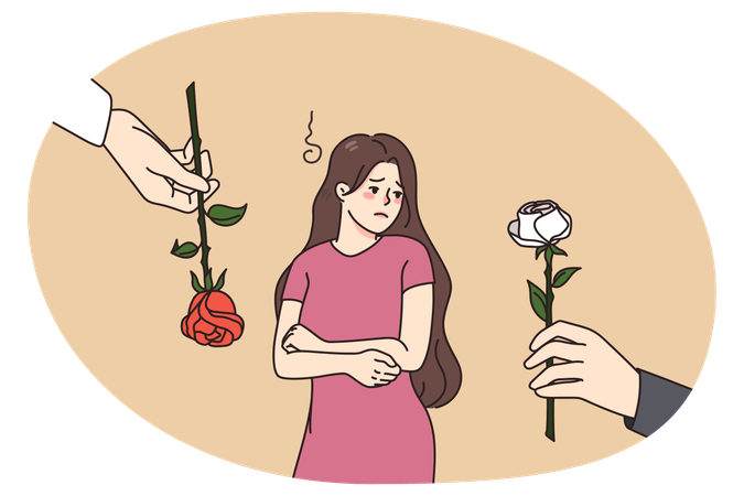 화가난 여성이 남자가 주는 꽃을 거부하다  일러스트레이션