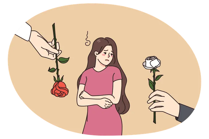 화가난 여성이 남자가 주는 꽃을 거부하다  일러스트레이션
