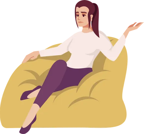 Upset woman sitting on beanbag Illustration