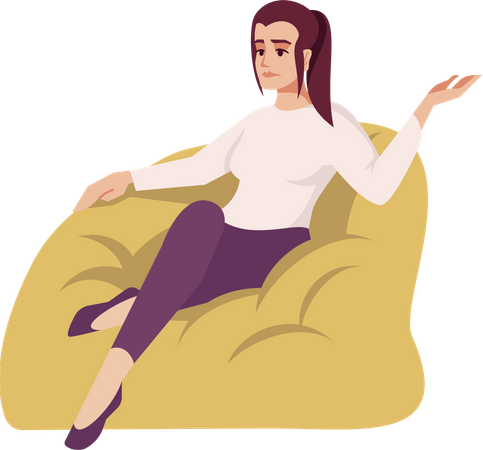 Upset woman sitting on beanbag  Illustration