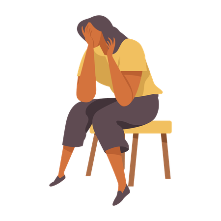 Upset woman sitting on stool  Illustration