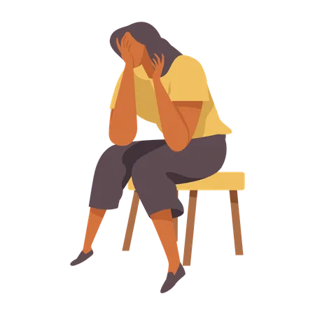 Upset woman sitting on stool  Illustration