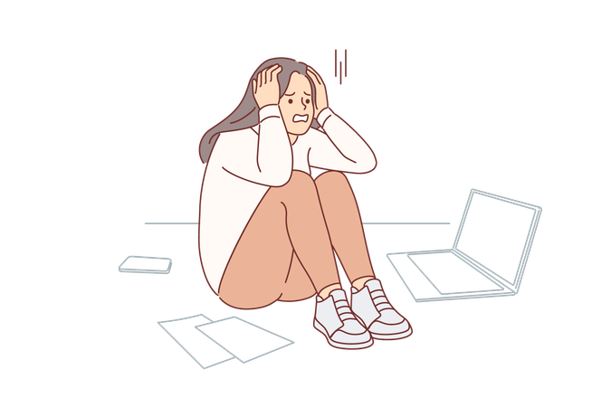 Upset woman suffering from stress or burnout  Illustration