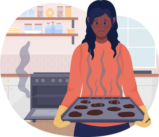 Upset woman with failed baked food  Illustration