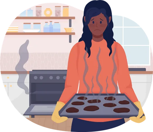 Upset woman with failed baked food  Illustration