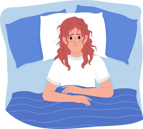 Upset Woman With Insomnia Semi Flat Color Vector Character Editable Figure Full Body Person On White Sleepless Simple Cartoon Style Illustration For Web Graphic Design And Animation 일러스트레이션