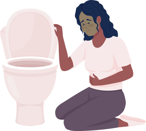 Upset woman with nausea and toilet bowl Illustration