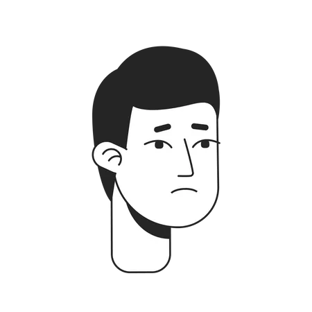 Upset Young Asian Man Monochrome Flat Linear Character Head Disheartened Caucasian Guy Editable Outline Hand Drawn Human Face Icon 2 D Cartoon Spot Vector Avatar Illustration For Animation Illustration