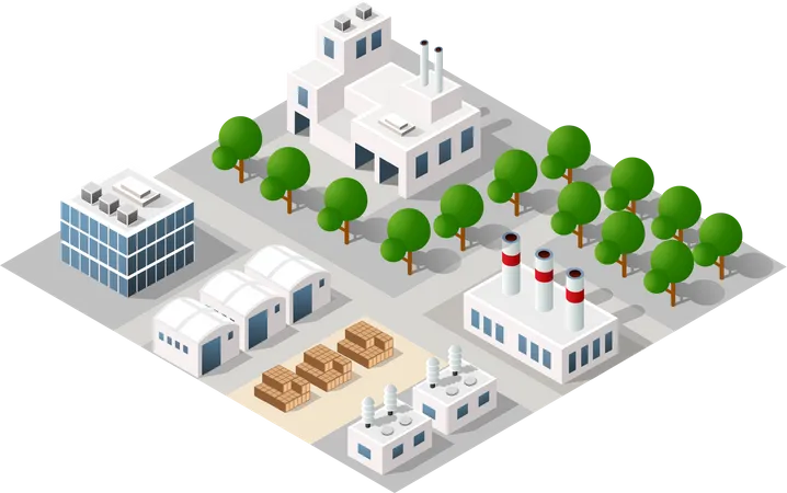 Vector Isometric Urban Architecture Building Of Modern City With Street Skyscraper And Town House For Business Illustration And Construction Map Shape Background Illustration