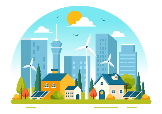 Urban areas using wind energy  Illustration