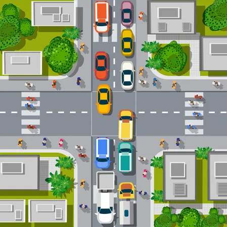 Urban crossroads with cars  Illustration