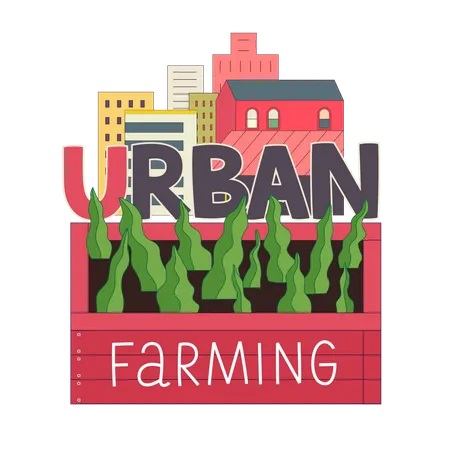Urban Farming Gardening Or Agriculture Sign Logo A Wooden Seedbed With Leaves Of Salad A House On The Background Illustration
