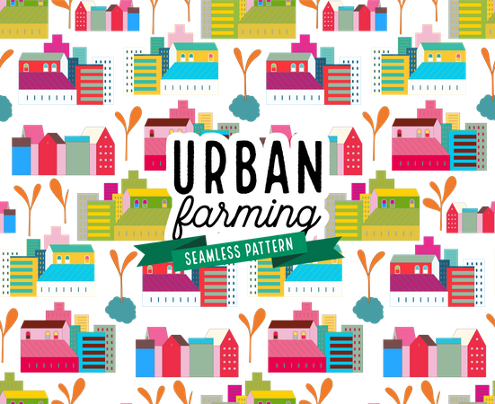 Urban farming and gardening - houses and sprouts pattern Illustration