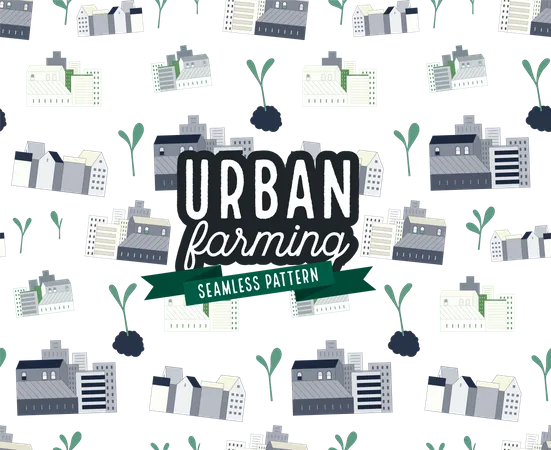 Urban Farming Gardening Or Agriculture Seamless Pattern Of Houses And Sprouts Illustration