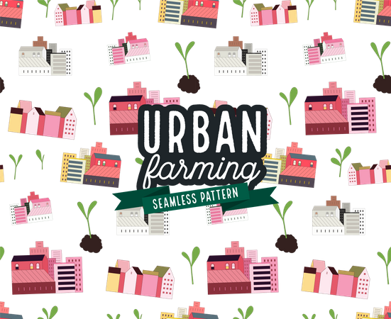 Urban farming and gardening - houses and sprouts pattern  Illustration