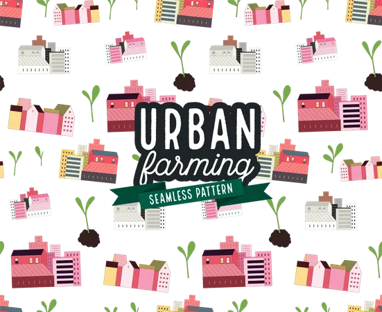 Urban farming and gardening - houses and sprouts pattern  Illustration