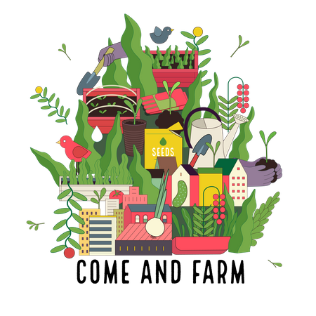 Urban farming and gardening  Illustration