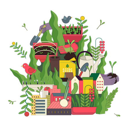 Urban farming and gardening  Illustration