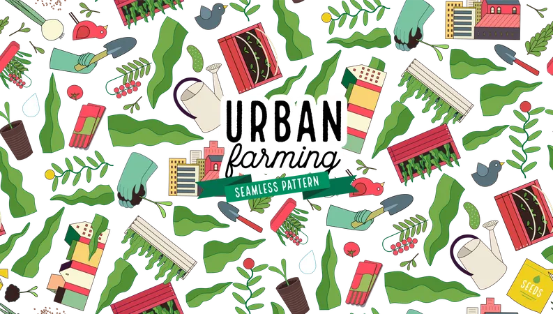 Urban farming and gardening pattern  Illustration