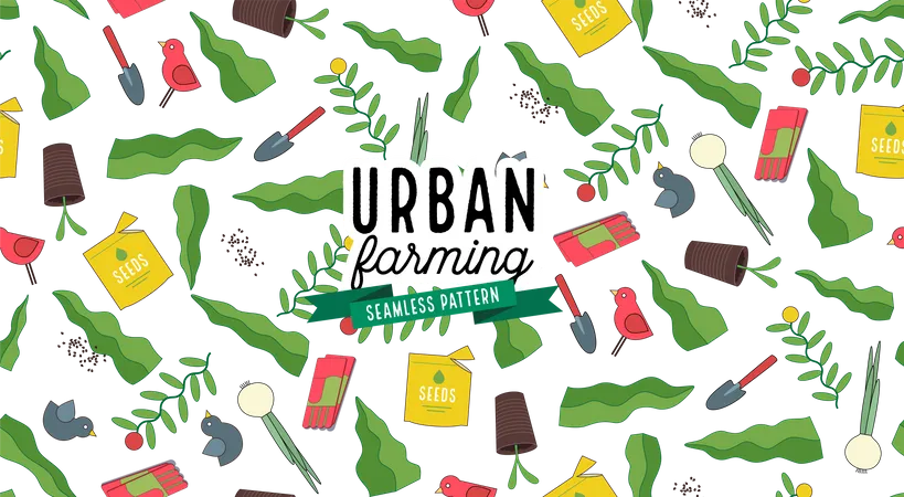 Urban Farming Gardening Or Agriculture Seamless Pattern Illustration