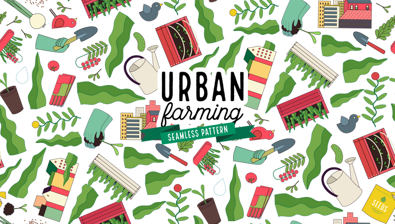 Urban farming and gardening pattern  Illustration