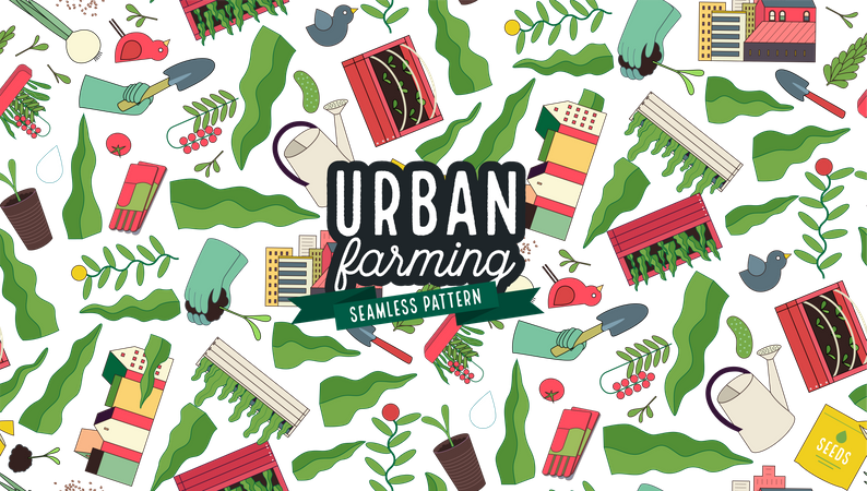 Urban farming and gardening pattern  Illustration