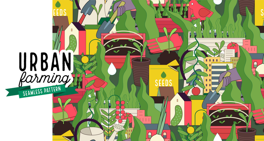 Urban farming and gardening pattern  Illustration