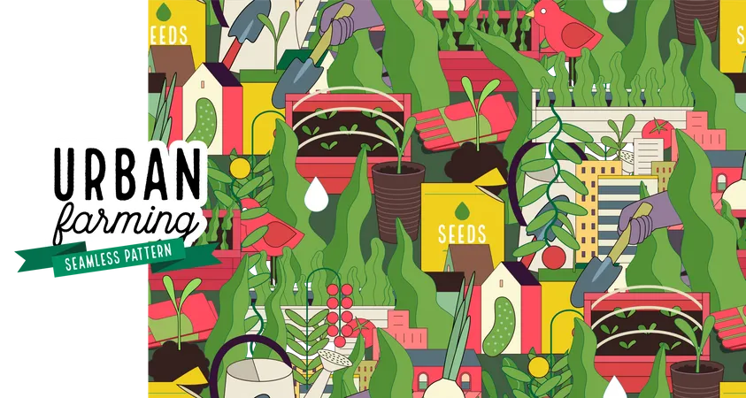 Urban farming and gardening pattern  Illustration