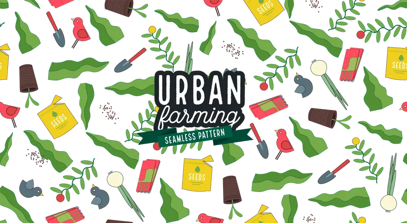 Urban farming and gardening pattern  Illustration