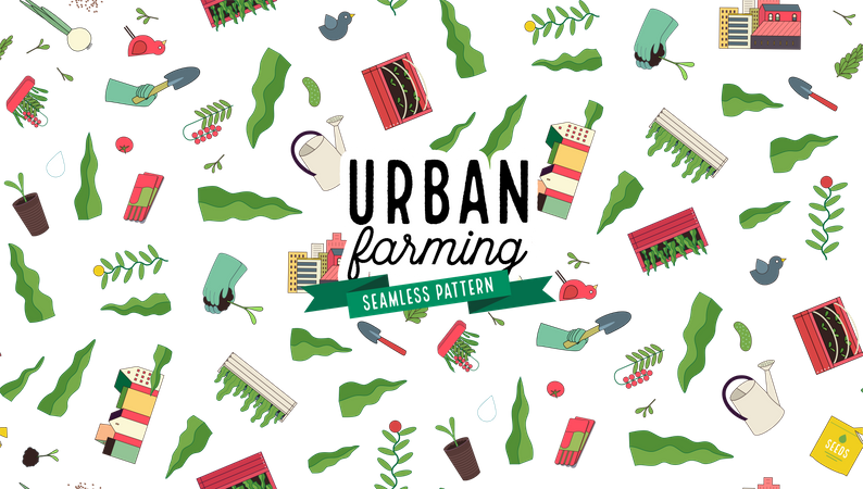 Urban farming and gardening pattern  Illustration