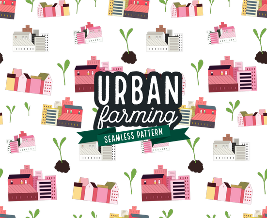 Urbane Landwirtschaft und Gartenarbeit - Häuser und Sprossen Muster  Illustration