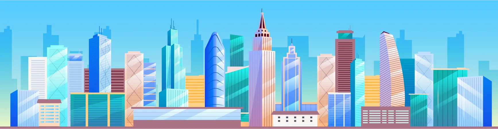 Urban Landscape Flat Color Vector Illustration City Skyline Metropolis 2 D Cartoon Cityscape With Skyscrapers On Background Business District Architecture Downtown Panorama With Tall Buildings Illustration