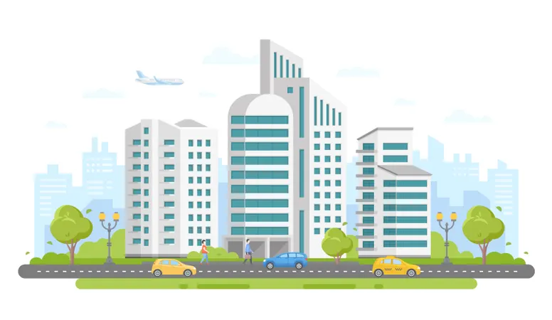 Urban Landscape - Modern Colorful Flat Vector Illustration  Illustration