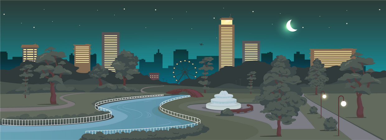 Urban park at night  Illustration