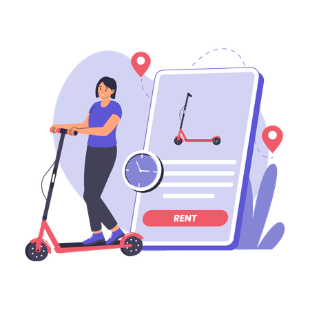 Urban Scooter Rental Service for City Transportation  Illustration