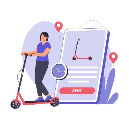 Urban Scooter Rental Service for City Transportation  Illustration