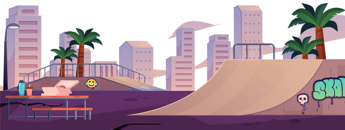 Urban skate park on sunset sky  Illustration
