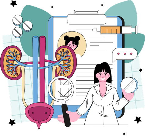 Urologist giving prescription  Illustration